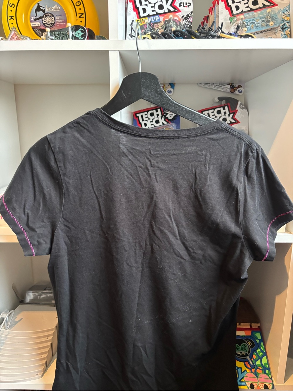 Y2K Fox Women's Black V-Neck Graphic Tee - Purple & Green Print - Picture 2 of 3